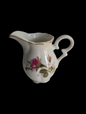 Vintage Moss Rose Japanese Porcelain Creamer Scalloped Edges Gold Trim